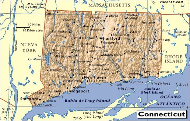 Mapa De Connecticut Y Sus Ciudades Mapas De Escolar.com - Mapa De Connecticut